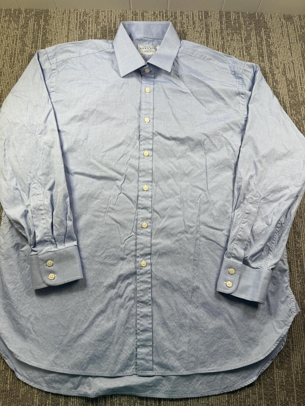 Charles Tyrwhitt Dress Shirt Mens 17.5 34/35 Blue Solid Classic Fit Cotton LS